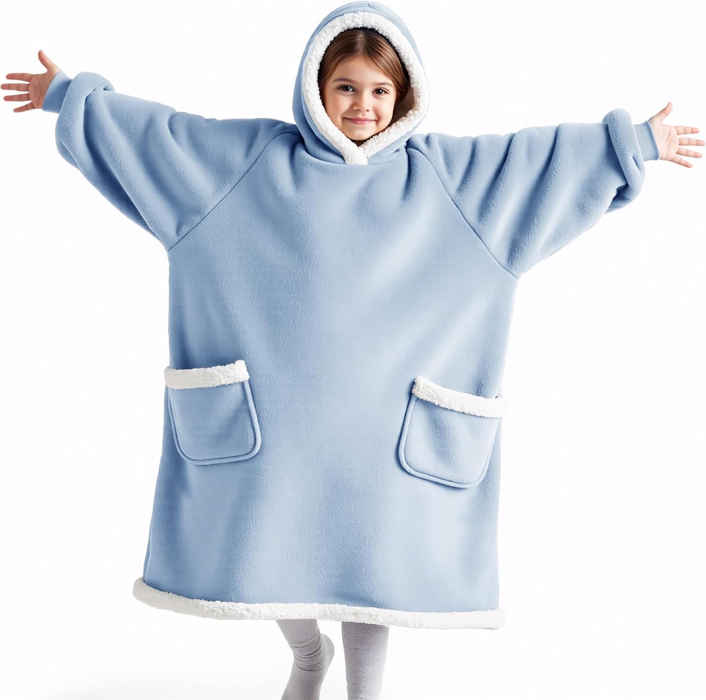 Bedsure Blanket Hoodie, Wearable Blanket Hoodie as Gifts for Mom, Birthday Gifts for Women Kids Teens Mother's Day Sherpa Sweatshirt, Grey, Standard