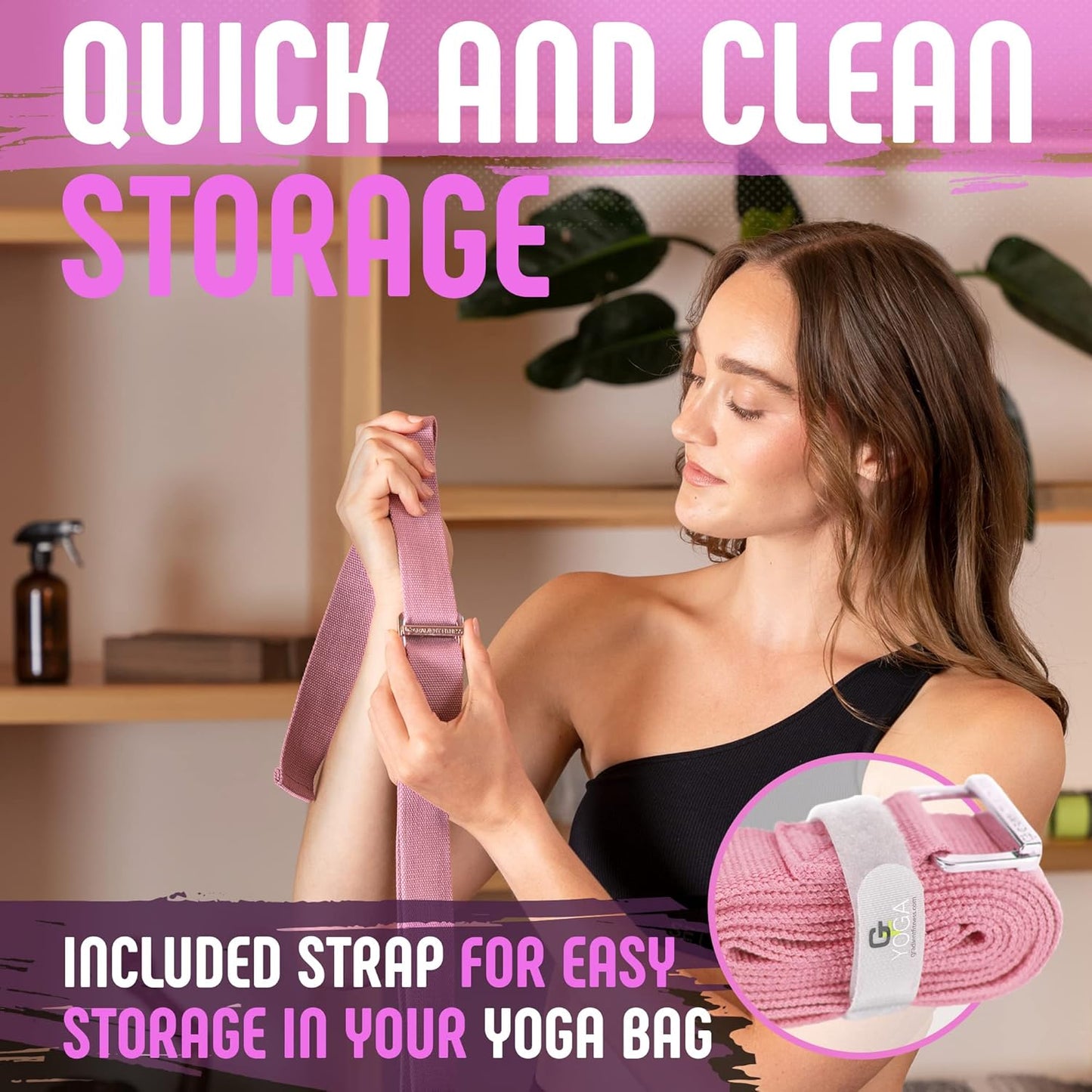 Gradient Fitness Yoga Strap, Friction-Less Easy-Feed Buckle, Super Soft Cotton/Polyester Blend Webbing, Free eGuide. (8 Feet)