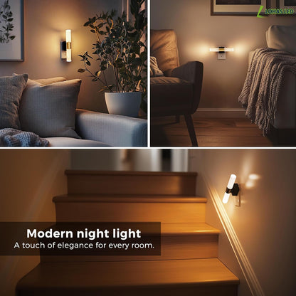 L LOHAS LED Night Lights Plug into wall, Amber Night Light with Adjustable Brightness, Plug in NightLight with Auto Light Sensor, Wall Sconce-Style Design Night Light for Bathroom,Hallway, 2 Pack