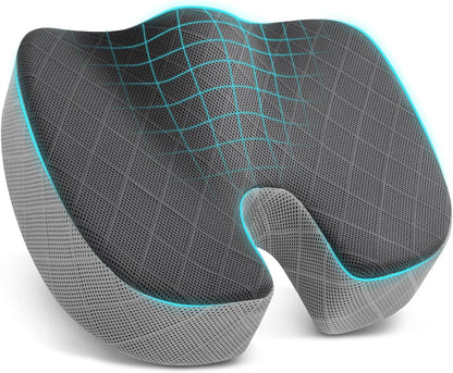 TushGuard Seat Cushion - Memory Foam Sitting Pillow for Office Chair, Car Seat, Airplane, Bleacher - Sciatica & Hip & Coccyx Pain Relief Desk Chair Cushion for Long Sitting Office Workers, Car Drivers