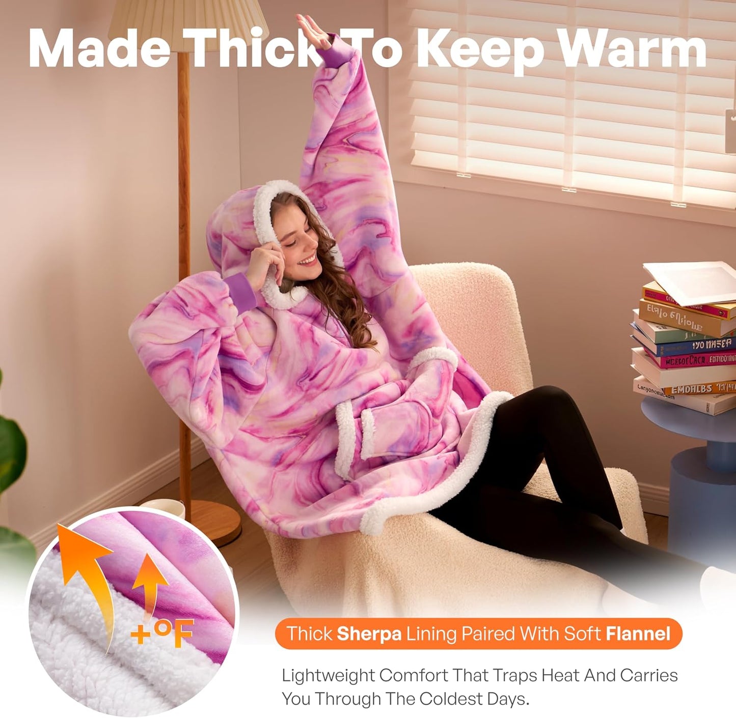 Giggling Getup Wearable Blanket Hoodie for Adults Gifts for Teen Girls Sister Women Sherpa Fleece Printed Hooded Blanket Sweatshirt Warm Cozy with Pocket & Sleeves Beige Cat