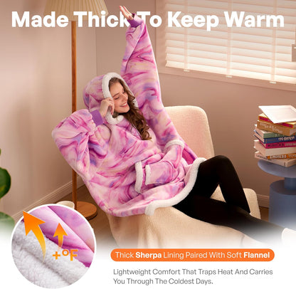 Giggling Getup Wearable Blanket Hoodie for Adults Gifts for Teen Girls Sister Women Sherpa Fleece Printed Hooded Blanket Sweatshirt Warm Cozy with Pocket & Sleeves Beige Cat