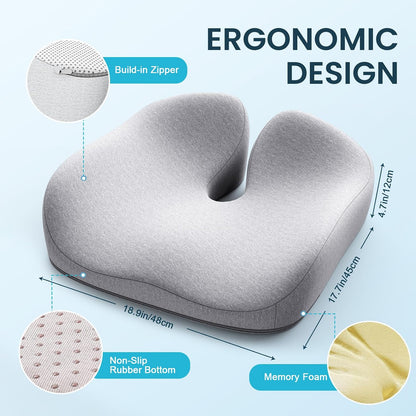 Benazcap Memory Foam Seat Cushion for Office Chair, Ergonomic Chair Cushions for Tailbone Pain Relief, Sciatica & Back Support, Office Chair Cushion & Car Seat Cushion