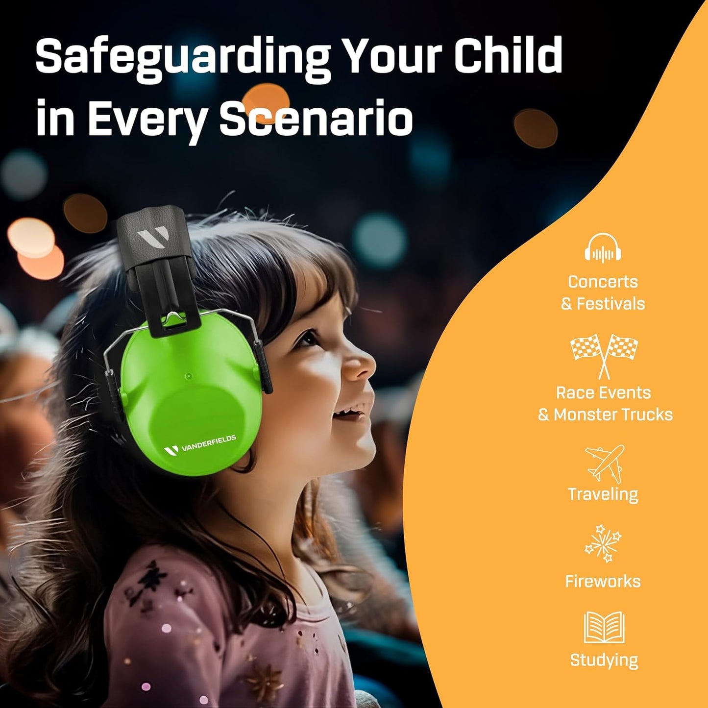 Vanderfields Hearing Protection Ear Muffs - Over 31 dB (2K Hz) Broad Noise Cancelling Sound Reduction Earmuffs for Kids 3-12