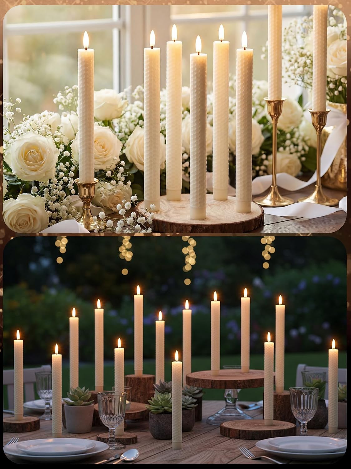 Treela 24 Pcs Flameless Taper Candles Battery Operated Bulk Fake Candles Light LED Candle Sticks Flickering Tapered for Easter Wedding Anniversary Decoration(Basic,11 Inch,Ivory)