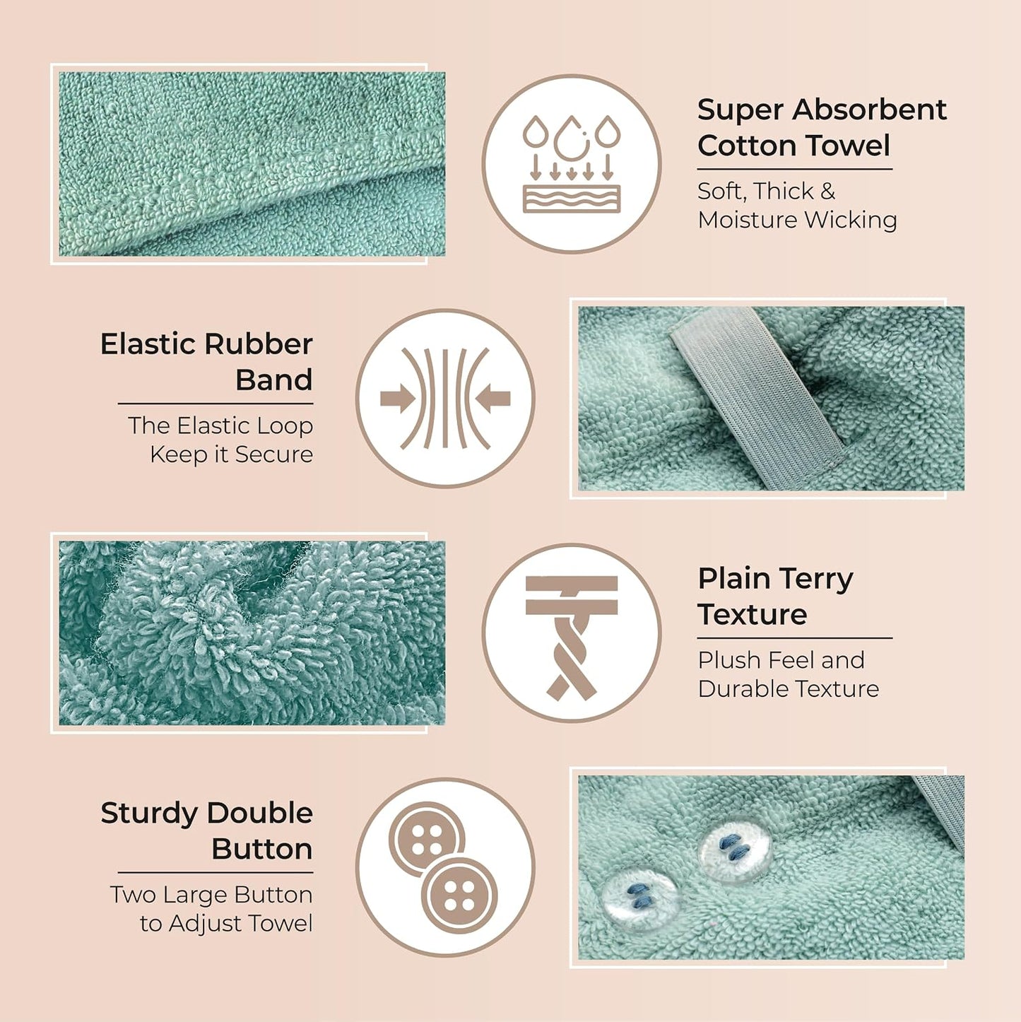 Lili&James 100% Cotton Hair Towel Wrap for Women & Kids – 420 GSM Quick Dry Hair Turban with Double Button Loop, Anti Frizz Non Microfiber Hair Drying Towel for Curly, Long & Thick Hair (Lilac)