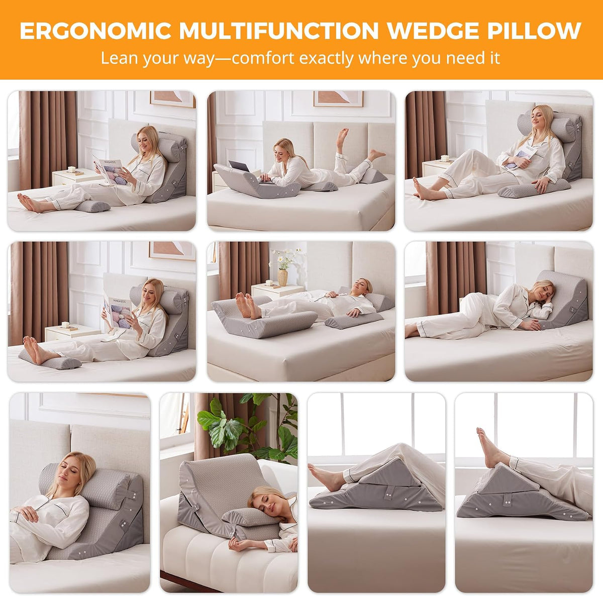 Ruqmuis Wedge Pillow Set for After Surgery, Bed Wedge Pillow, White