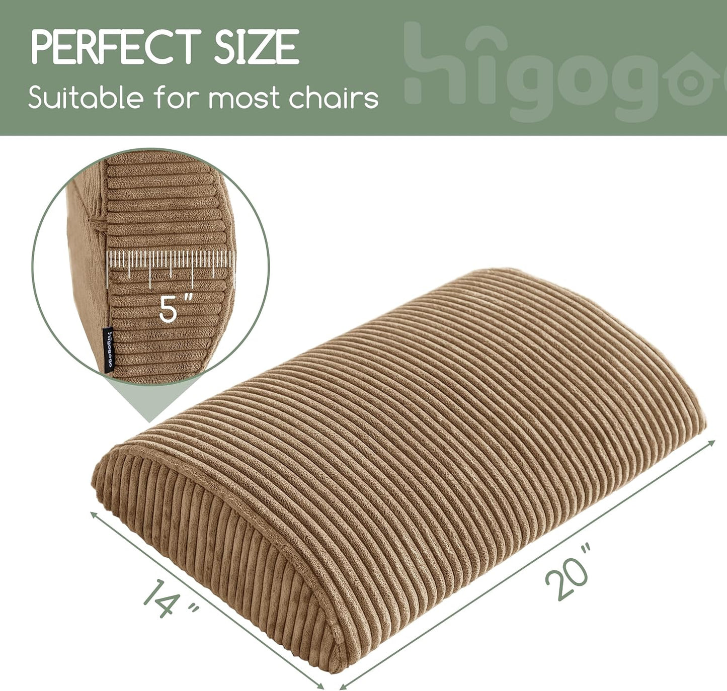 HIGOGOGO Lumbar Support Pillow for Recliner Chair/Accent Chair/Couch, Memory Foam Back Support Cushion for Elderly, Recliner Cushions for Back Rest, Pain Relief, Reading, Washable Cover, Dark Grey