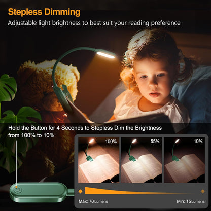 Gritin 16 LED Rechargeable Book Light for Reading in Bed- Eye Caring 3 Color Temperatures, Stepless Dimming Brightness, 80 Hrs Runtime, Lightweight Flexible Clip on Light for Book Lovers