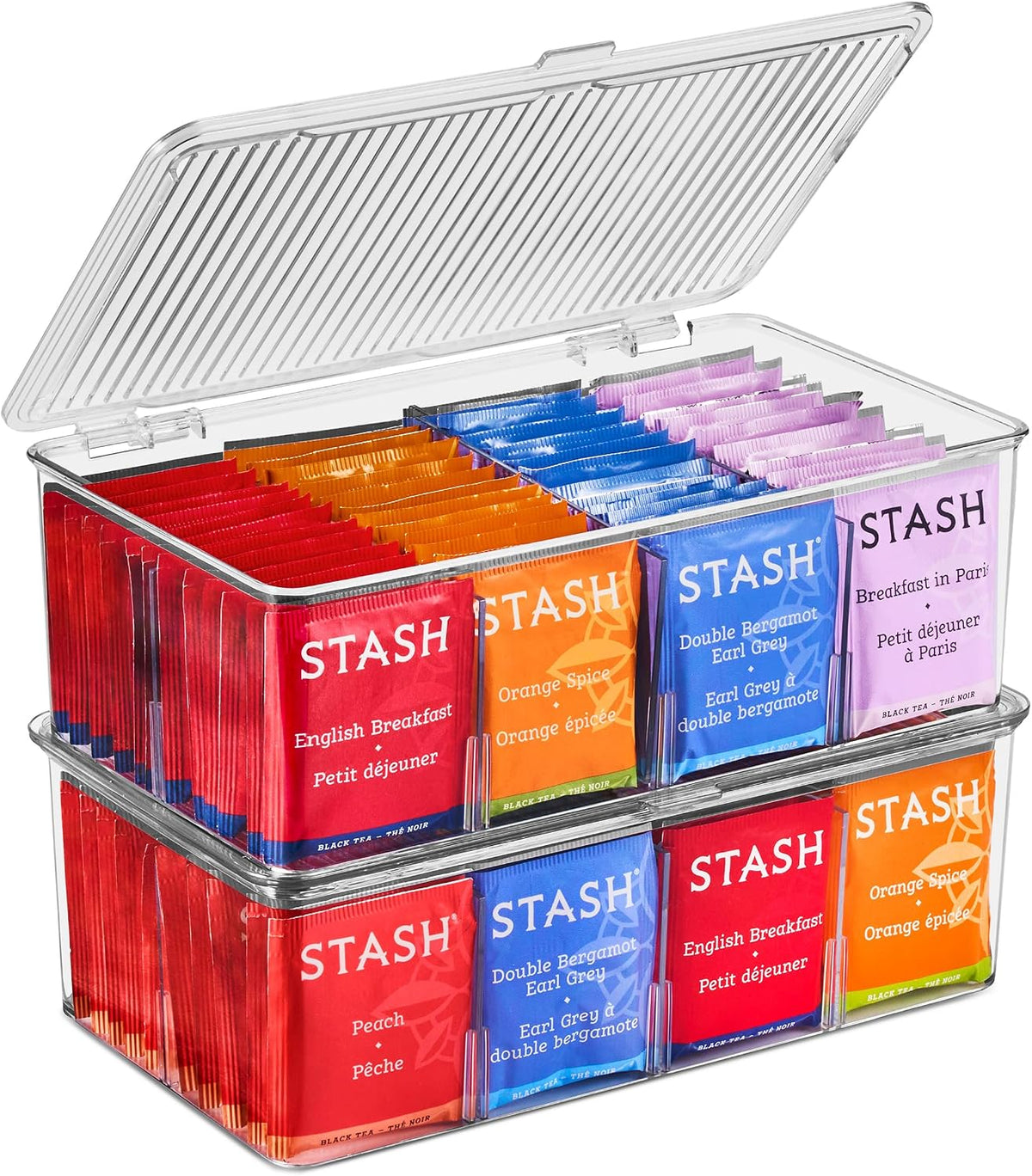 Sorbus Tea Bag Organizer, 2-Pack Clear Bins with Removable Dividers