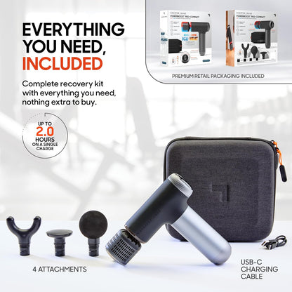 Sharper Image Powerboost Move - Mini Percussion Massage Gun| 4 Attachments, 4 Speeds, FSA Eligible| Full Body Back & Shoulder Massager| Deep Tissue Muscle Recovery| Portable Pain Relief Massage Tool