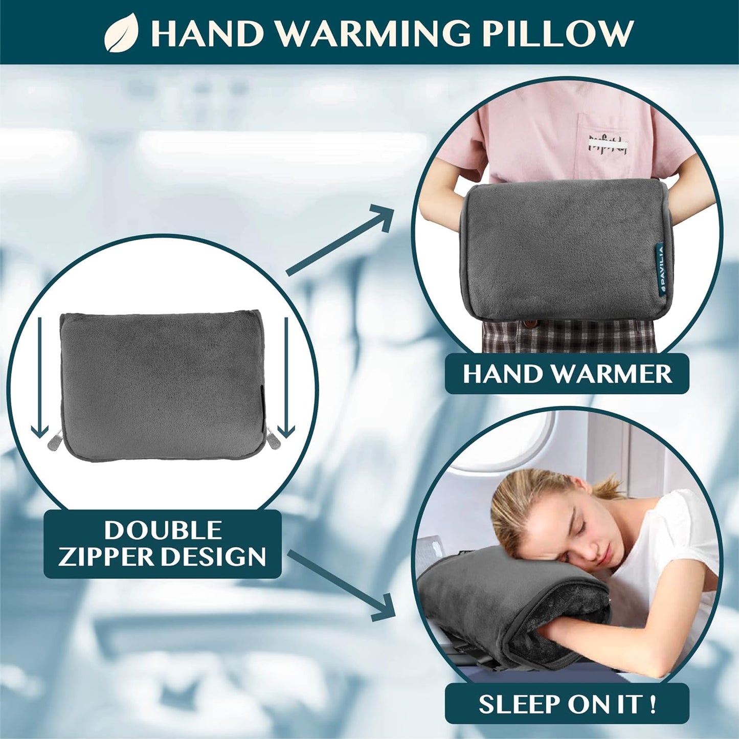 PAVILIA Travel Blanket Pillow, Soft Airplane Blanket 2-IN-1 Combo Set, Plane Blanket Compact Packable, Flight Essentials Car Pillow, Travelers Gifts Accessories Luggage Backpack Strap, 60x43 Teal Blue