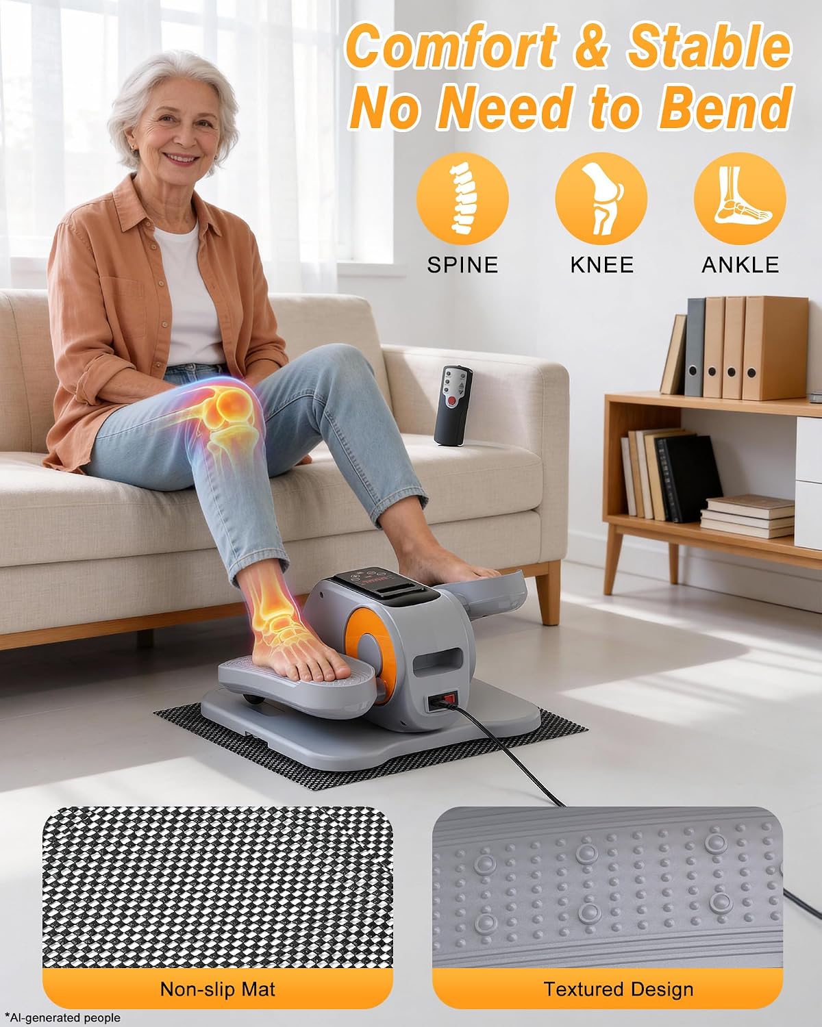 VIVURN-Upgraded Under Desk Elliptical 12 Speeds Forward & Reverse Manual & Auto Mode, Electric Leg Exerciser As Seen on TV for Seniors with Non-Slip Mat Quiet Smooth for Home Office, Gift for Mom Dad