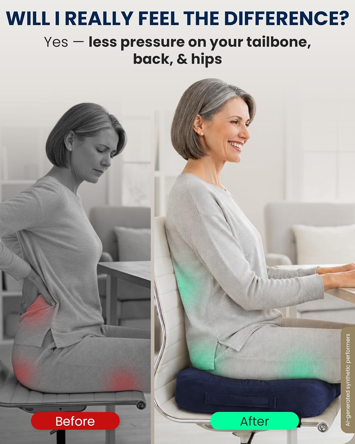 5 STARS UNITED Seat Cushion - Memory Foam Chair Cushion for Tailbone Pain Relief - Ergonomic Support for Coccyx, Sciatica & Butt - Office, Desk & Gaming Chair, Car Seat, Wheelchair, Black Suede