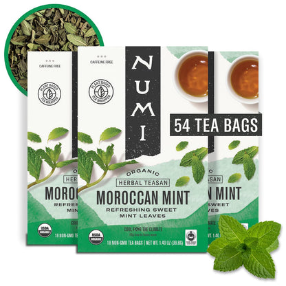 Numi Organic Moroccan Mint Tea, 18 Herbal Tea Bags, Caffeine Free