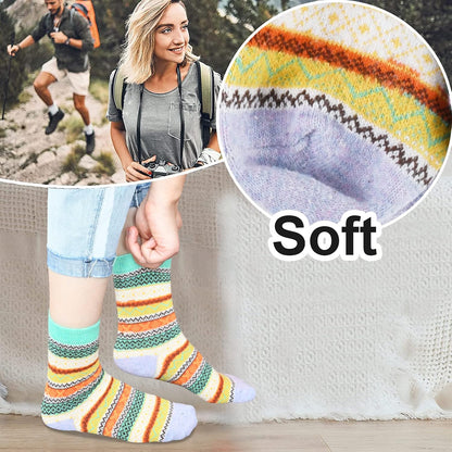YANGYANG 5 Pairs Winter Warm Thick Crew Knit Socks for Women, Christmas Gifts, Stocking Stuffers