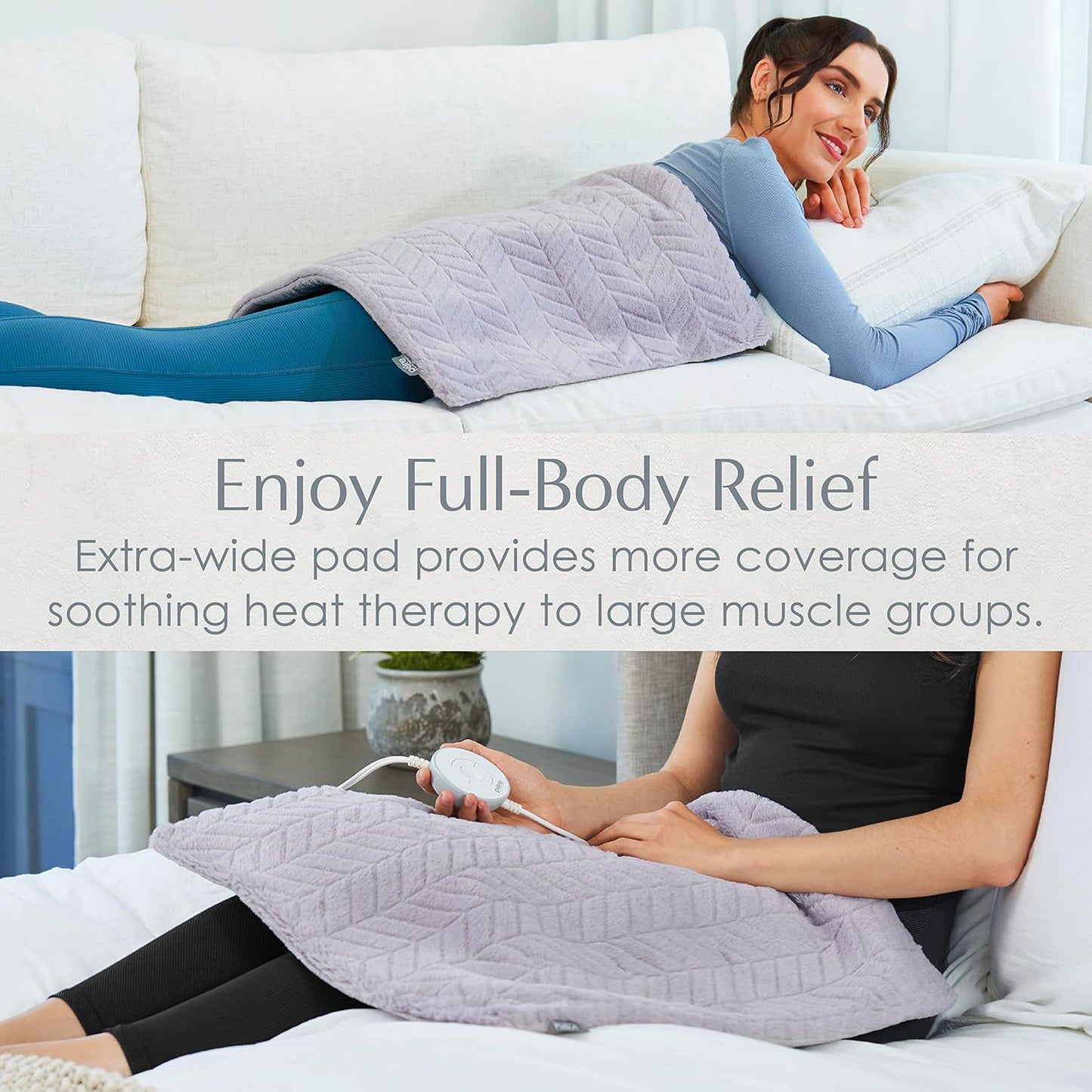 Pure Enrichment PureRadiance Luxury Heating Pad for Cramps, Back, Neck, & Shoulder Pain Relief, Patented Design, Soft Faux Fur & Micromink, 6 Heat Settings, Machine Washable, 12”x24” (Golden Sands)