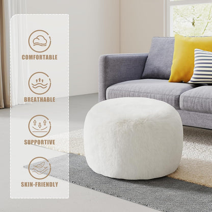 Round Stuffed Pouf Ottoman Foot Rest, Faux Fur Poufs with Memory Foam Filling, Ottomans for Living Room, Nursery, Dorm, Soft Foot Stool Ottoman for Couch, Perfect for Resting Your Feet (Grey, 20 Inch)