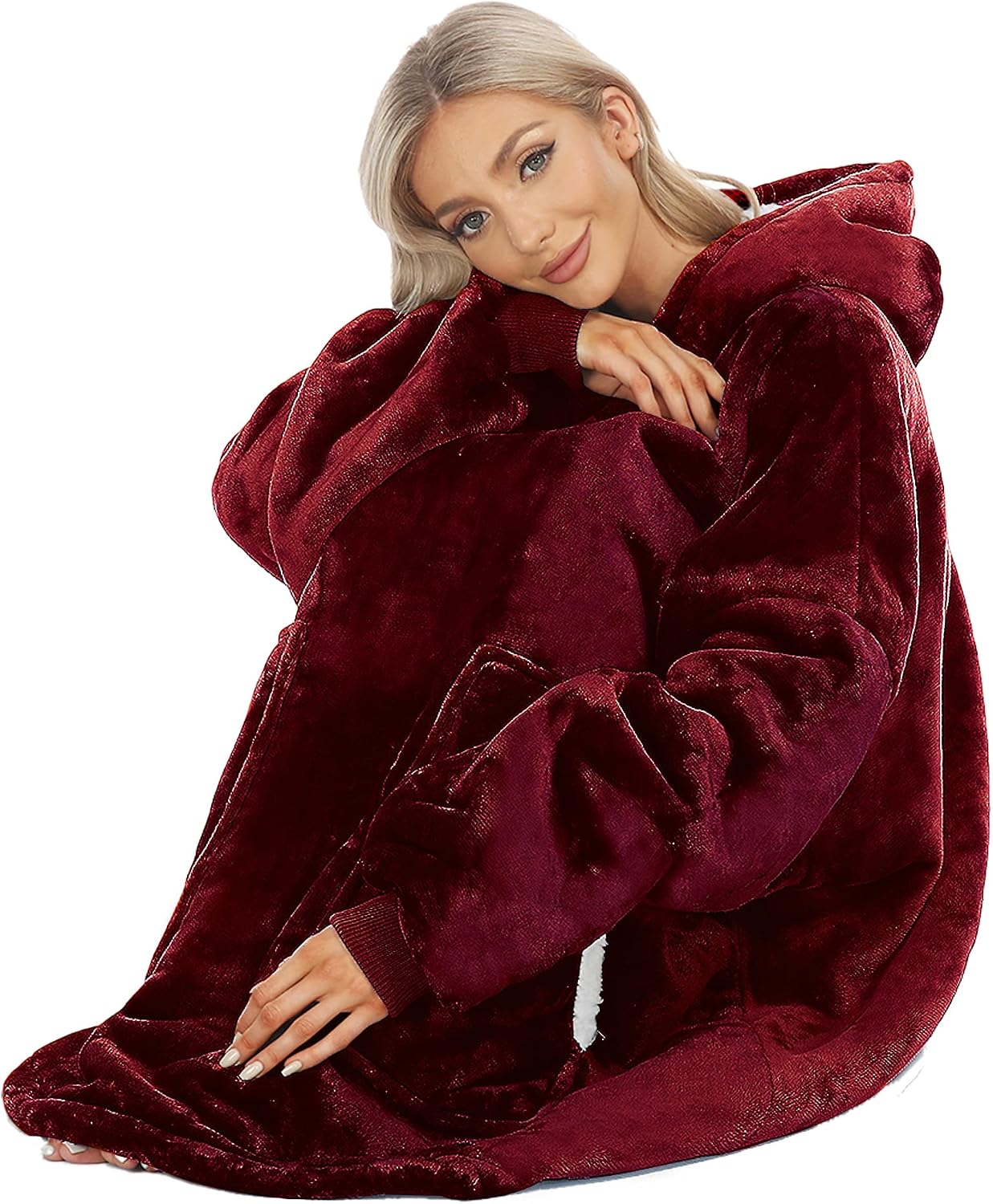 Kipswiza Wearable Blanket Hoodie Gifts for Women and Men, Oversized Cozy Warm Flannel Sherpa Hooded Blankets Sweatshirt with Giant Pockets for Adult and Teens, Dark Gray