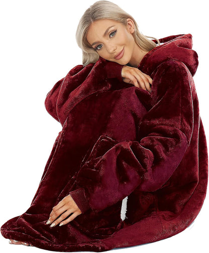 Kipswiza Wearable Blanket Hoodie Gifts for Women and Men, Oversized Cozy Warm Flannel Sherpa Hooded Blankets Sweatshirt with Giant Pockets for Adult and Teens, Dark Gray