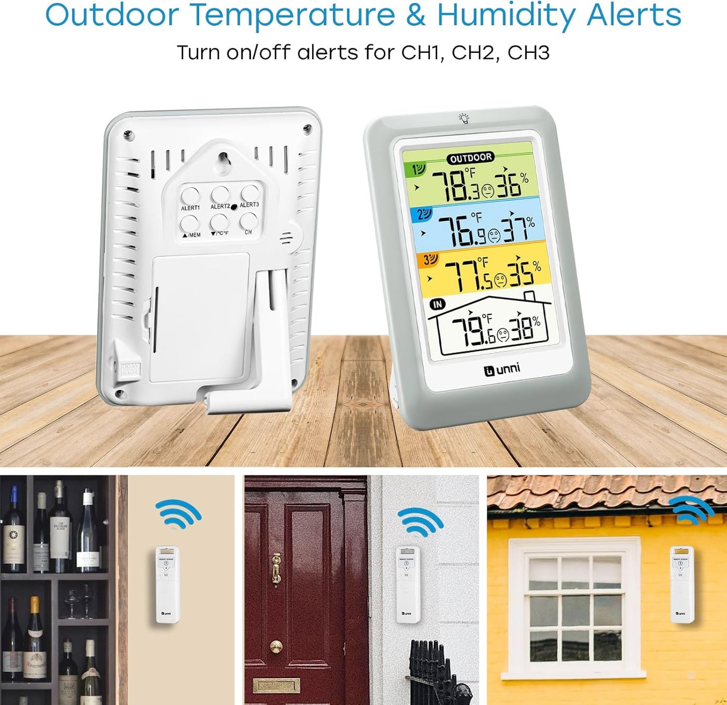 Indoor Outdoor Thermometer Wireless, 4.5 Inch Display Digital Hygrometer Thermometer Temperature Humidity Monitor with 330ft Range Sensor and Adjustable Backlight