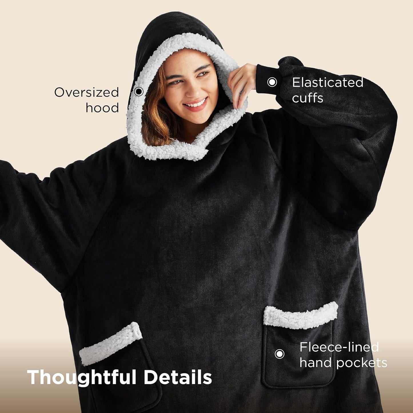 Bedsure Blanket Hoodie, Wearable Blanket Hoodie as Gifts for Mom, Birthday Gifts for Women Kids Teens Mother's Day Sherpa Sweatshirt, Grey, Standard