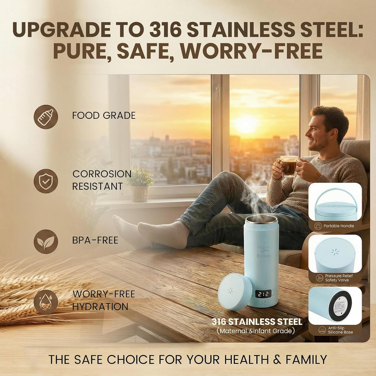 Portable Electric Kettle For Travel, 120V, 450ml, 4 Temperature Control