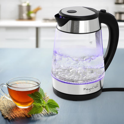 MegaChef Electric Watter Boiler/Tea Kettle (Glass, Silver, 1.8 Liter)