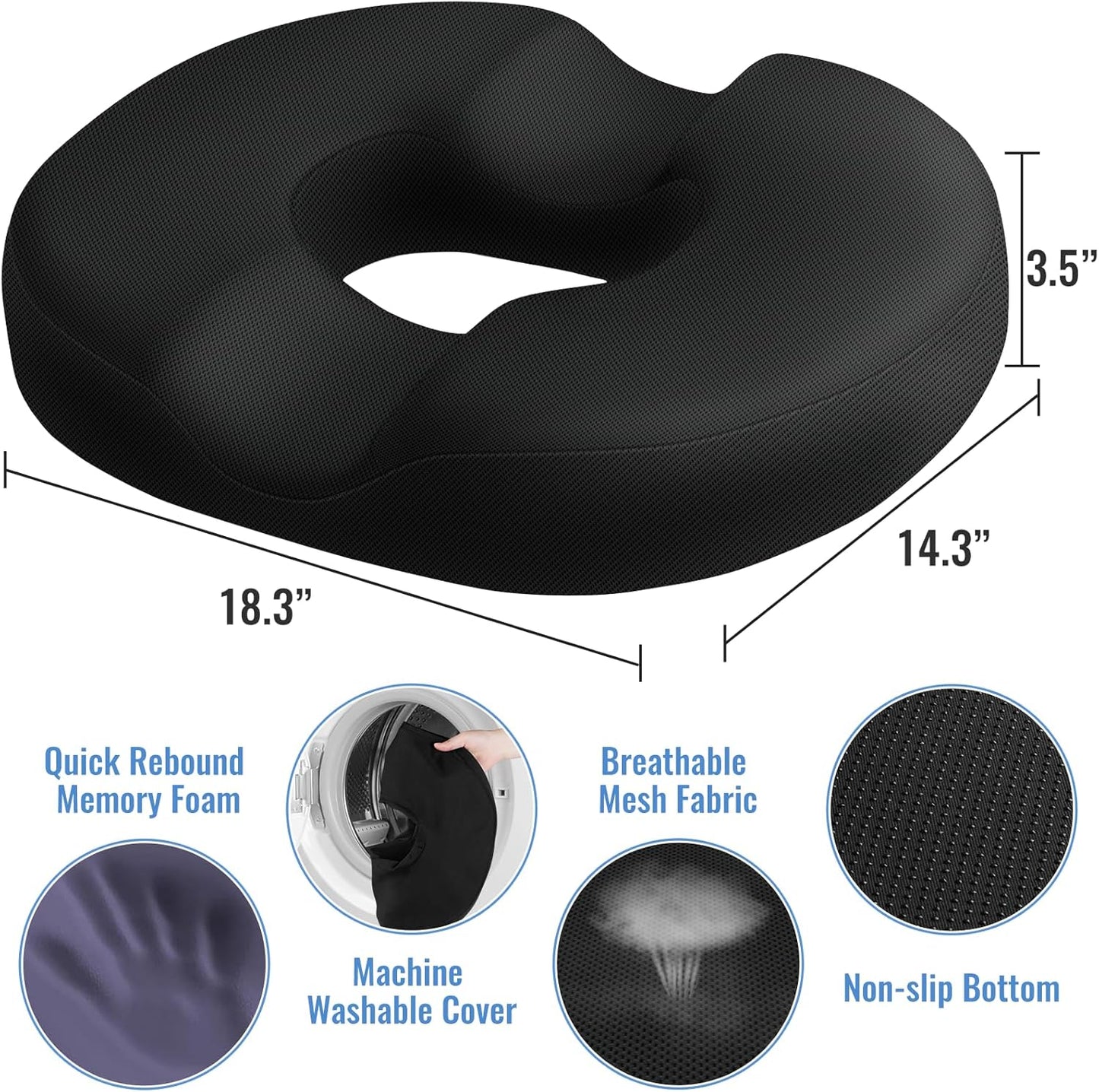 CloudBliss Donut Pillow Stadium Seat Cushion for Tailbone Pain Relief and Hemorrhoids, Memory Foam Seat Chair Cushion, Portable Seat Cushions for Bleachers, Car, Home & Office