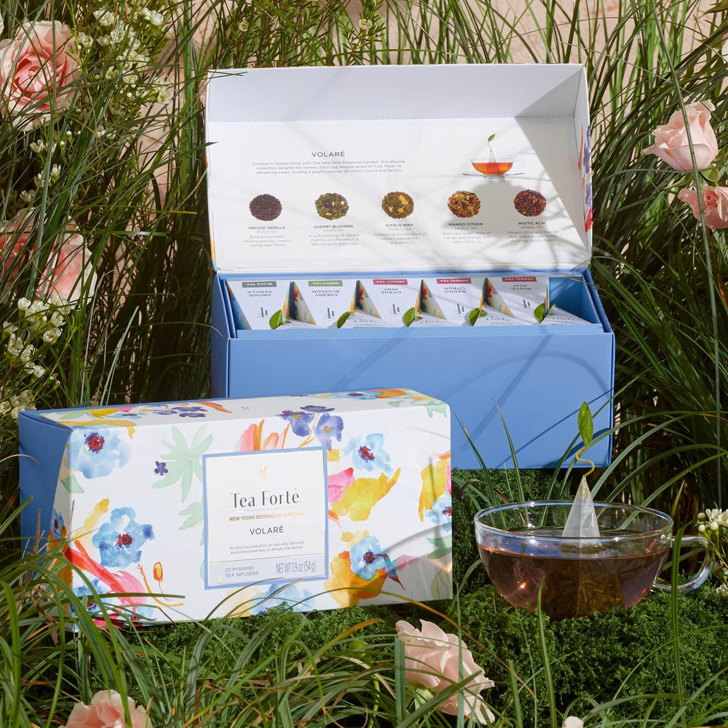 Tea Forte Premium Presentation Box Gift Set Sampler, 20 Count, Assorted Blends Individually Wrapped Handcrafted Pyramid Infuser Bags, Frank Lloyd Wright
