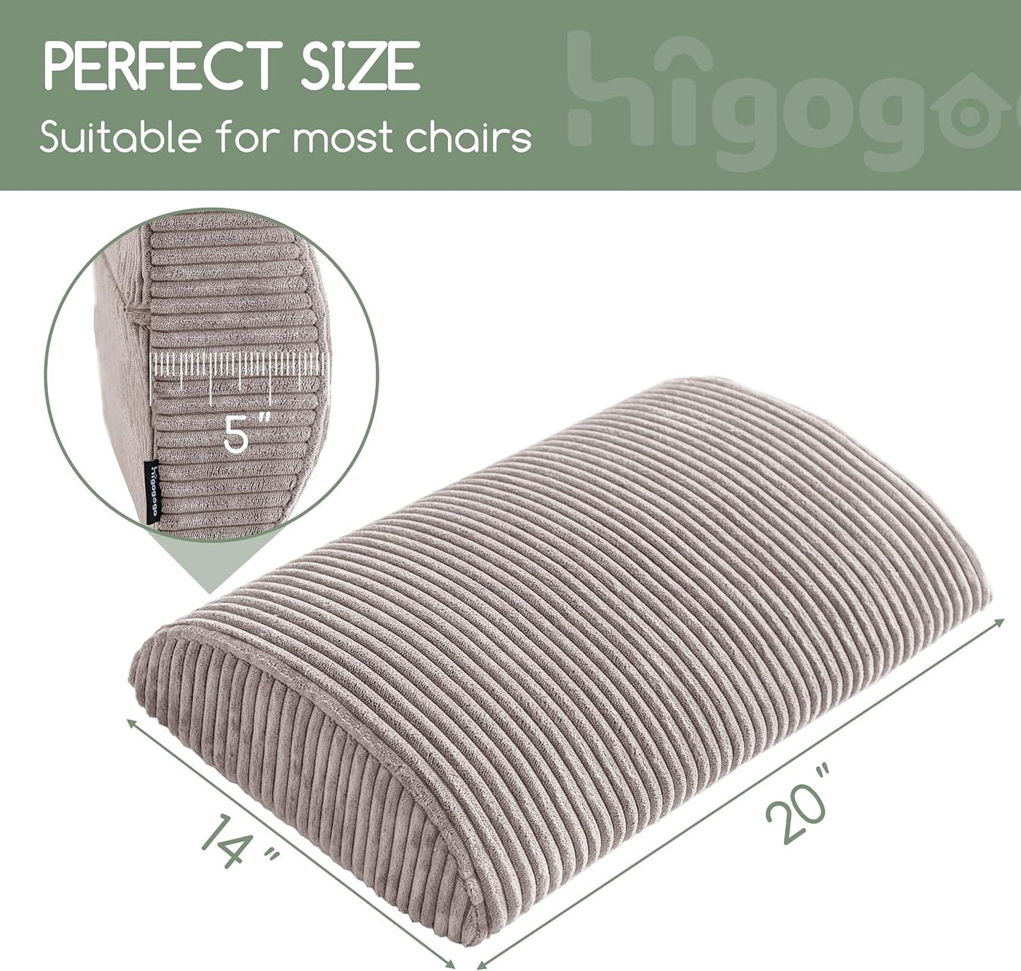 HIGOGOGO Lumbar Support Pillow for Recliner Chair/Accent Chair/Couch, Memory Foam Back Support Cushion for Elderly, Recliner Cushions for Back Rest, Pain Relief, Reading, Washable Cover, Dark Grey