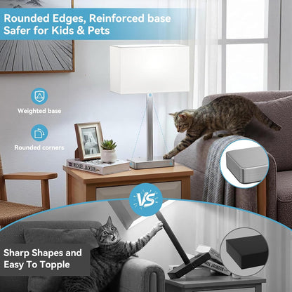Hong-in Touch Lamps for Bedroom - 3-Way Dimmable Bedside Lamps Set of 2 with USB C+A, Grey Modern Table Lamp for Night Stands, Desk Lamp for Living Room Nightstand End Tables Bed Side