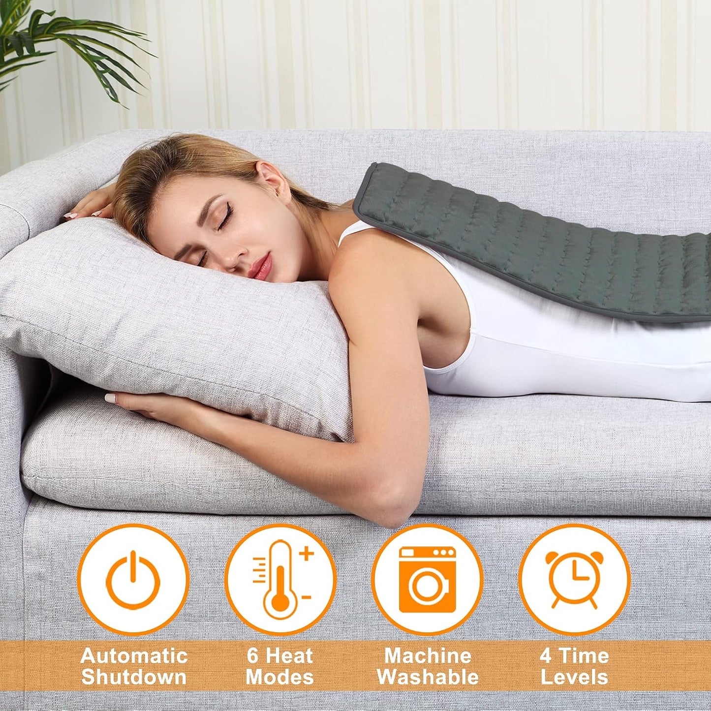 Electric Heating pad with 6 Heat Settings, Auto Shut Off, Dry Electric Heating for Back Neck Knee Arms Legs Shoulder Heat Pads for Christmas Birthday Father Mother's Day (24"X12", Gray Green)