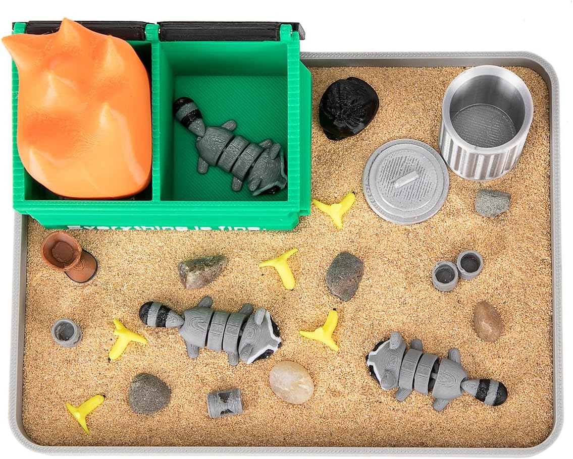 Stylor Dumpster Fire Zen Garden Desk Decor - 3D Print Plastic Miniature Sandbox with Raccoon & Flames, Humorous Office Stress Relief Gift, Includes Stones, Sand & Accessories
