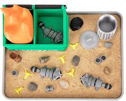 Stylor Dumpster Fire Zen Garden Desk Decor - 3D Print Plastic Miniature Sandbox with Raccoon & Flames, Humorous Office Stress Relief Gift, Includes Stones, Sand & Accessories
