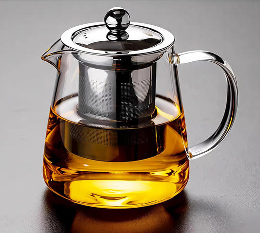 Mini Size Glass Teapot Tea Kettle-with Stainless Steel Removable Infuser for Blooming Tea & Loose Leaf Tea, Microwave & Stovetop Safe, 550ML/19.3oz (S-550)