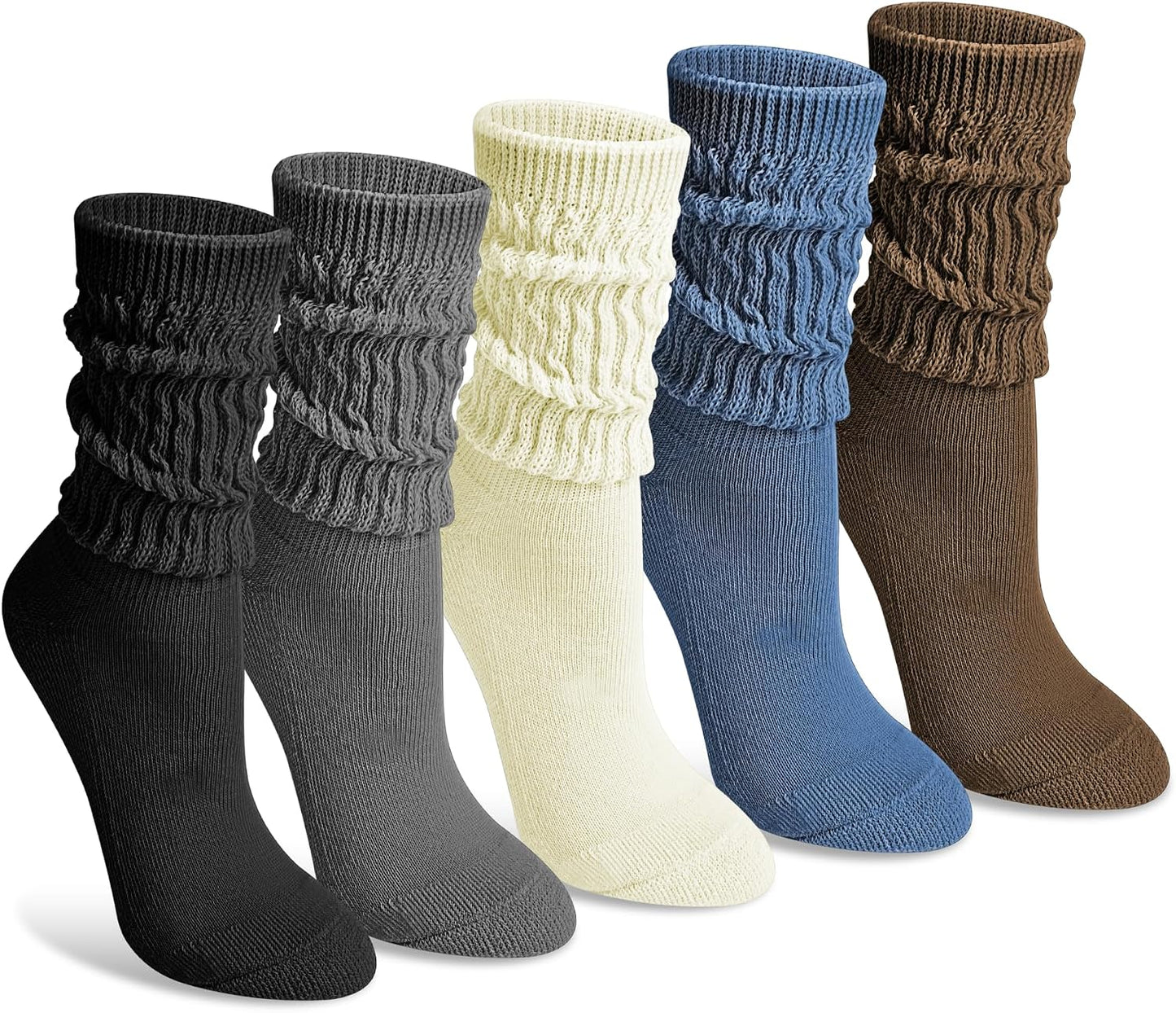 Justay 5 Pairs Slouchy Socks for Women - Slouch Long Crew Knit Boot Athletic Calf Tube Scrunch Socks