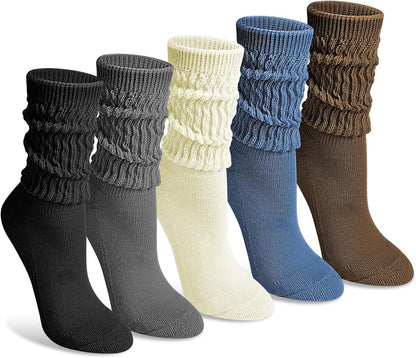 Justay 5 Pairs Slouchy Socks for Women - Slouch Long Crew Knit Boot Athletic Calf Tube Scrunch Socks