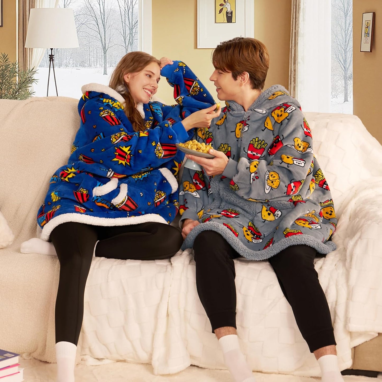 Giggling Getup Wearable Blanket Hoodie for Adults Gifts for Teen Girls Sister Women Sherpa Fleece Printed Hooded Blanket Sweatshirt Warm Cozy with Pocket & Sleeves Beige Cat