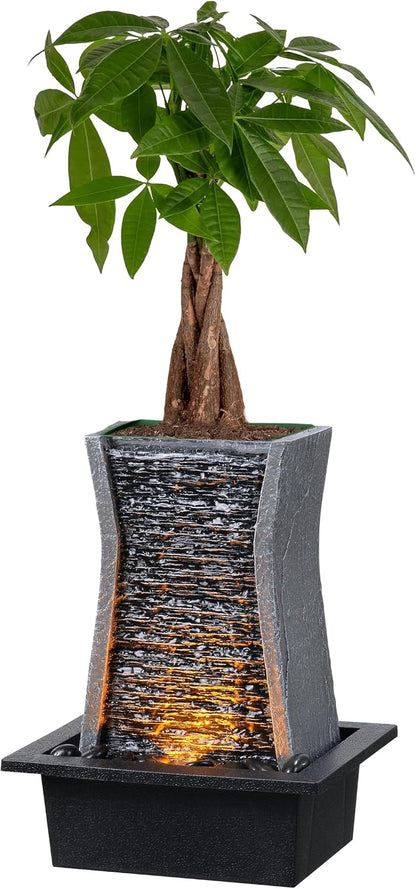 GOSSI 3-Tier Stone Wall Tabletop Water Fountain with Natural River Rocks, LED Lights, Zen Meditation Waterfall for Office and Home Decor, Relaxing Desktop Fountain, Christmas Decoration