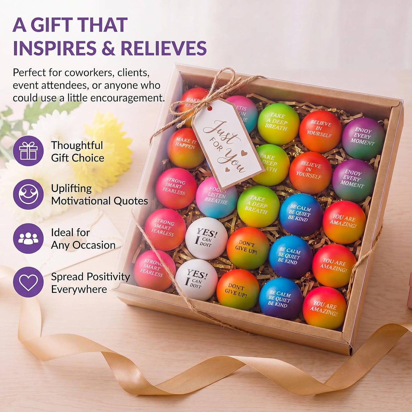 Sotiff 100 Pcs Motivational Balls Bulk for Adults, Ten Colors Inspirational