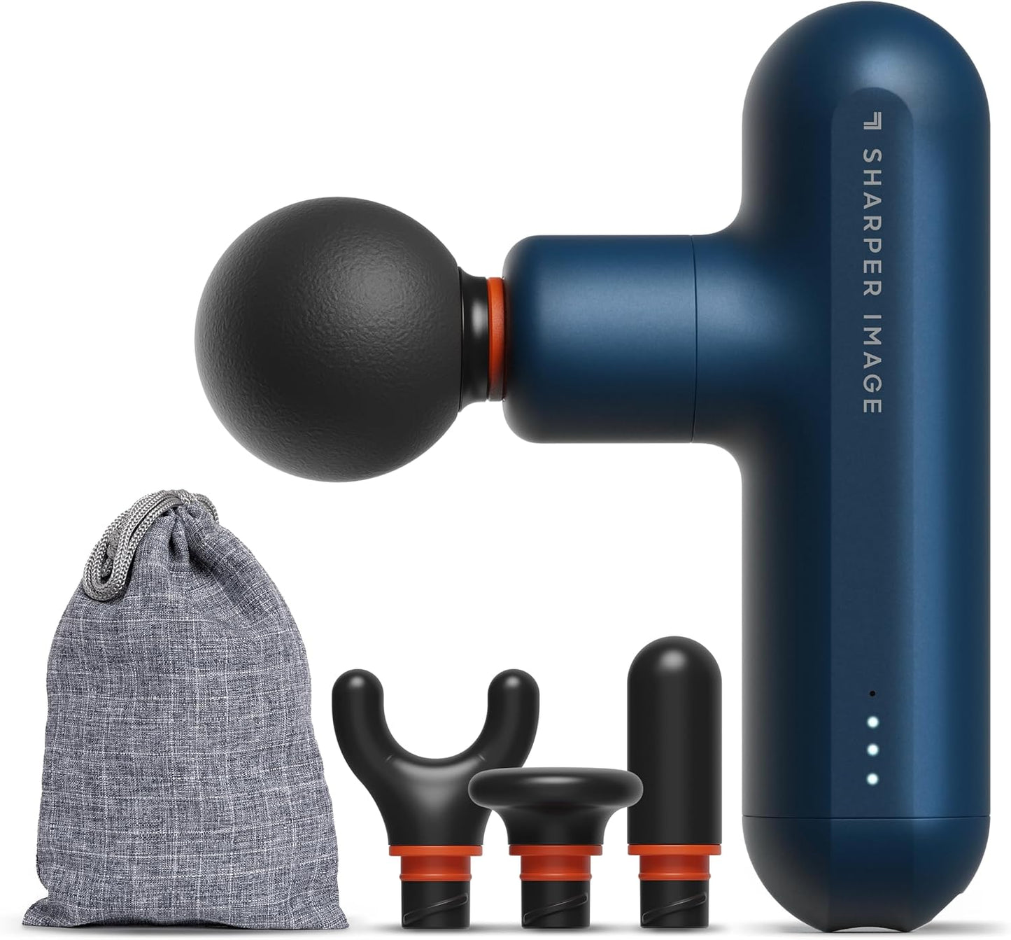 Sharper Image Deep Tissue Percussion Massage Gun, Powerboost Move Evo Hot & Cold Rechargeable Handheld Massager, 4 Adjustable Speeds, 5 Attachment Heads & Carrying Case, for Muscle Pain Relief, Blue