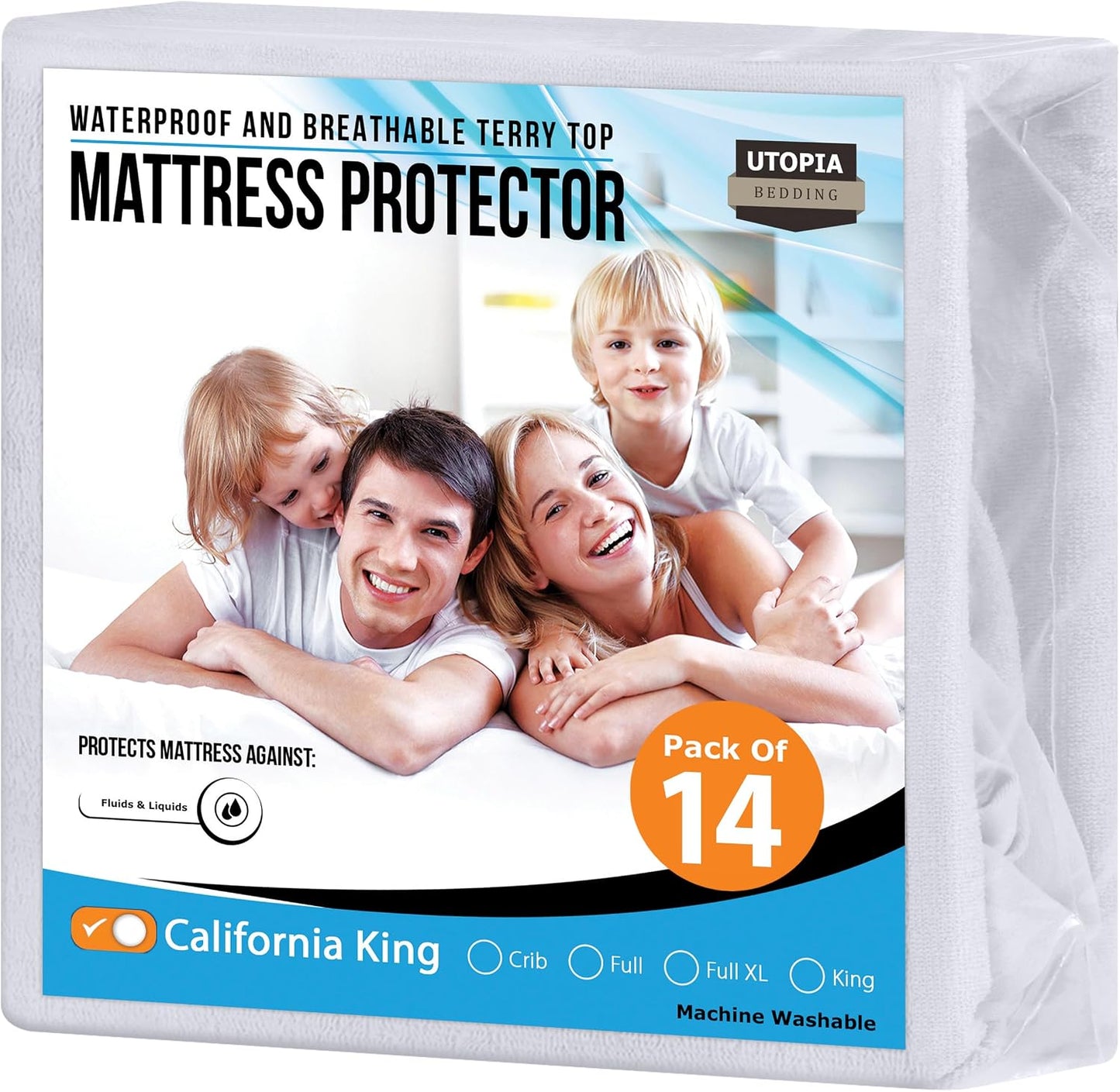 Queen Size Mattress Protector Waterproof, Premium 200 GSM Terry Mattress Cover, Soft & Breathable Bed Cover, Fitted Sheet Style Stretchable Deep Pockets 17" by Utopia Bedding (White)