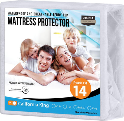 Queen Size Mattress Protector Waterproof, Premium 200 GSM Terry Mattress Cover, Soft & Breathable Bed Cover, Fitted Sheet Style Stretchable Deep Pockets 17" by Utopia Bedding (White)