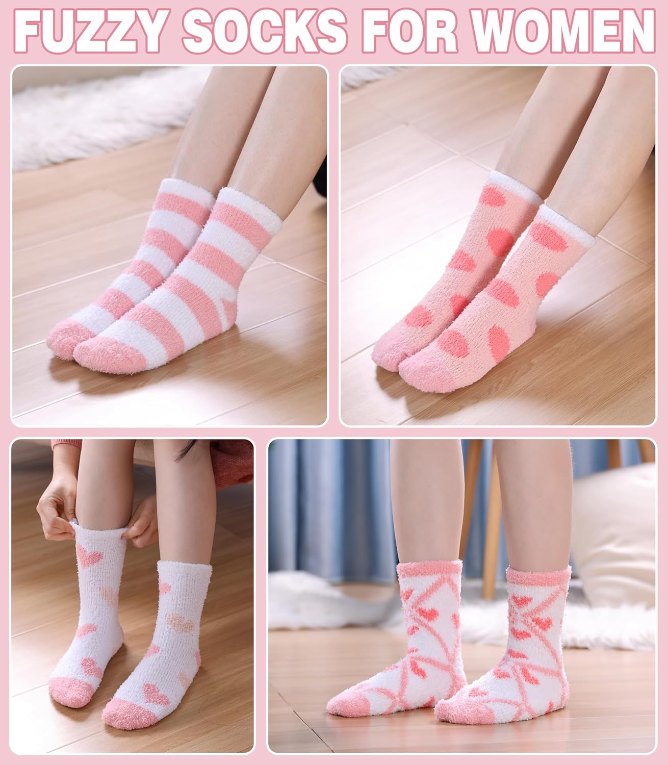 LANLEO 5/6 Pairs Womens Super Soft Fuzzy Plush Warm Winter Home Sleeping Slipper Socks
