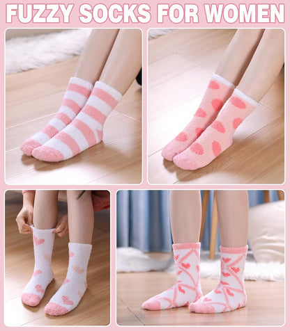 LANLEO 5/6 Pairs Womens Super Soft Fuzzy Plush Warm Winter Home Sleeping Slipper Socks