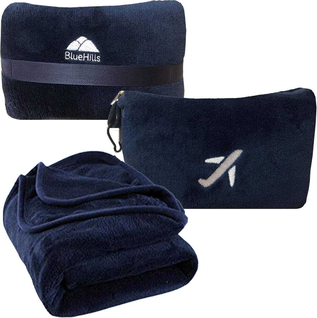 BlueHills Premium Soft Plush Mini Travel Blanket Pillow Plane 2 in 1 Gray