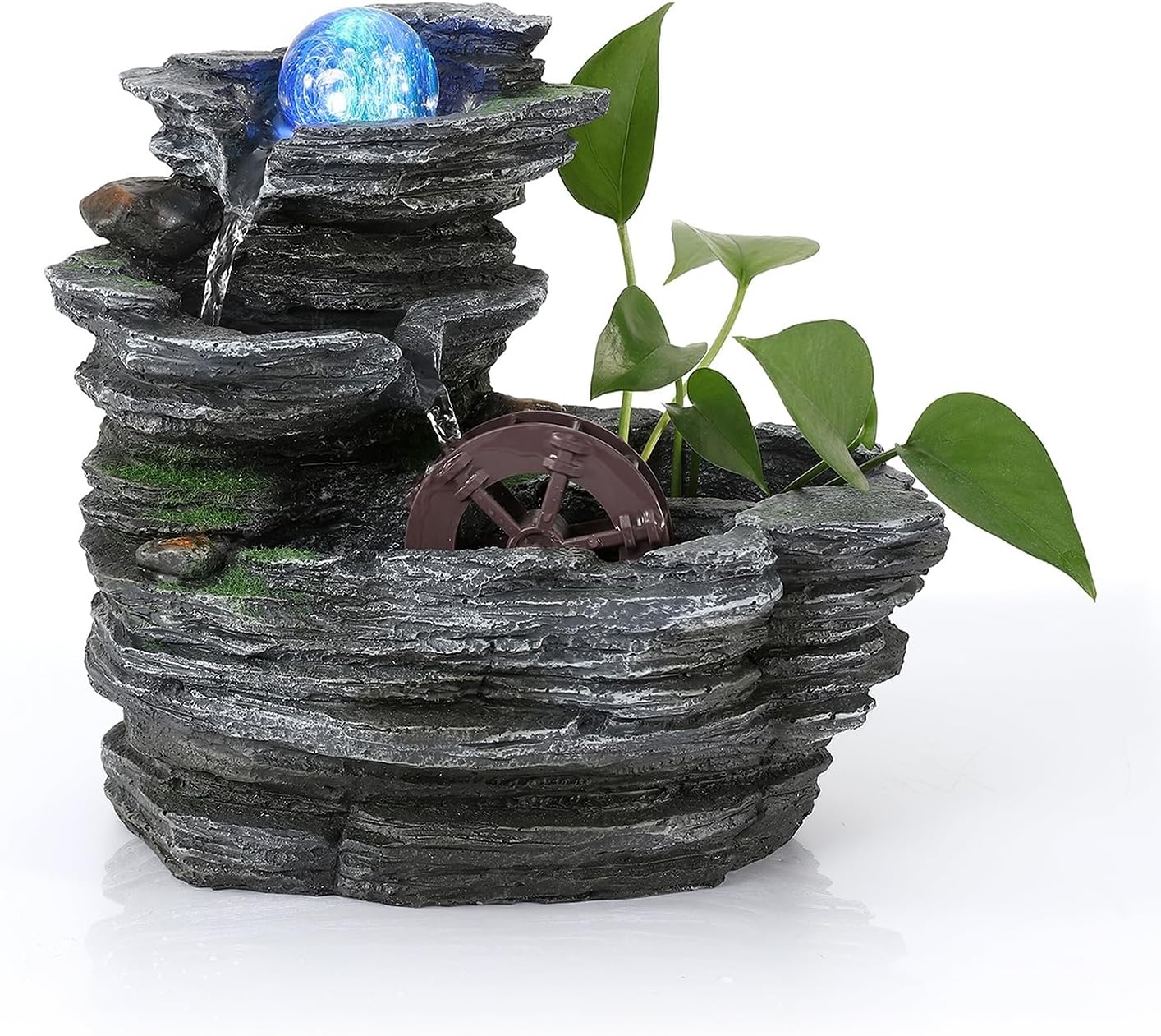 Tabletop Water Fountain, Resin Water Wheel, LED Light,Soothing Sound