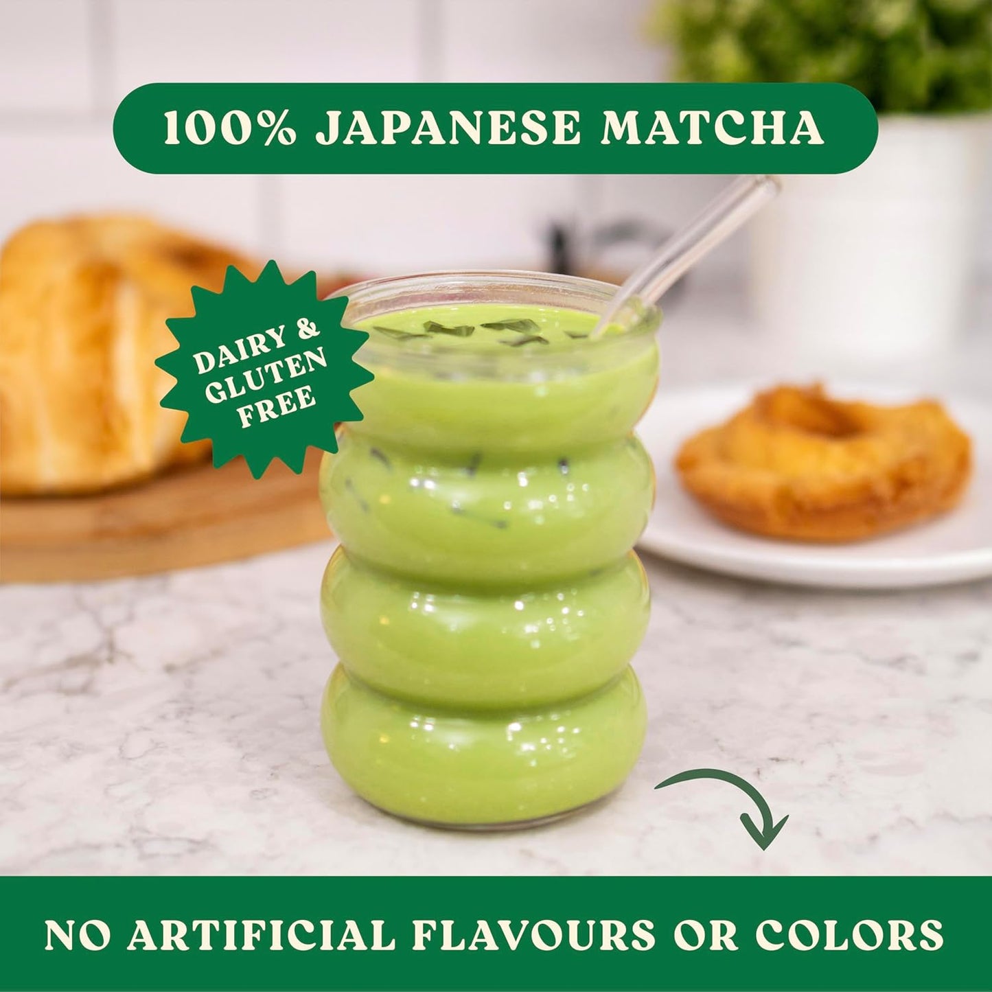 The Harmony Matcha Vanilla (10 Sticks) Premium Sweetened Japanese Matcha Powder, Rich in Antioxidants & L-Theanine, Dairy, Gluten, & Preservative Free, Serve Hot or Iced