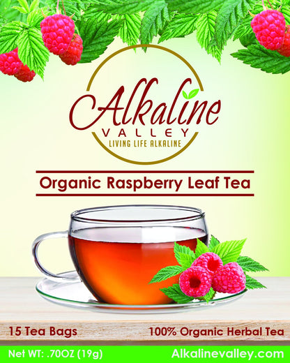Red Raspberry Leaf Tea - 100% Alkaline and Organic - 15 Unbleached/Chemical-Free Tea Bags - Caffeine-Free, No GMO